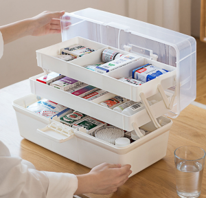 Custom Family Emergency Kit Container Medical Medicine Organizer Box, Plastic First Aid Storage Box with Handle for Home