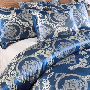 European Retro Baroque Style OEKO-TEX Custom Jacquard Simple Blue Solid Colour Satin Duvet Cover Set