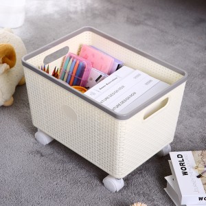 Custom size movable baby toy daily necessities plastic storage basket with wheel