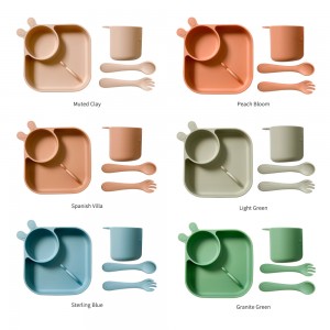 food grade Baby Feeding 4 Sets silicone Plate Bowl And Spoon Dinner Tableware Bpa Free Children Bibs Silicone Dinnerware