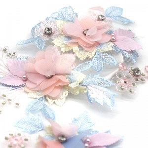 29x21CM 3D Chiffon Cluster Flowers Wedding Dress Decoration Lace Patch Applique For Clothing Accessories