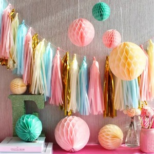 Baby Shower Bachelorette Wedding Birthday Party Decoration Supplies Rose Gold Iridescent DIY Tissue Paper Tassel Garlands
