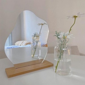 Korean style Makeup Mirror Ins Irregular Acrylic Decorative Mirror Wooden Base Cosmetic de maquillaje vanity mirror