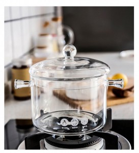 Home cookware glass soup pot cooking pot with handles microwaveable tempered glass bowl glass pots for cooking