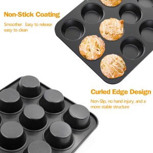 CHEFMADE Carbon Steel Bakeware 12 Cup Non-stick Round Cupcake Tray Mold Mini Muffin Pan For Oven Baking