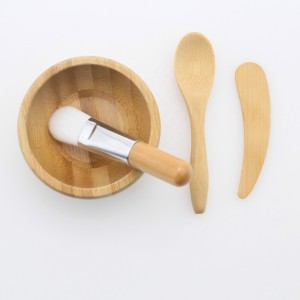 Sample Available Cute Small Skin Care DIY Cosmetic Bamboo Mask Mixing Bowl Tool Sets 4 pack with Bowl ,Brush,Blade,Mini Spoon