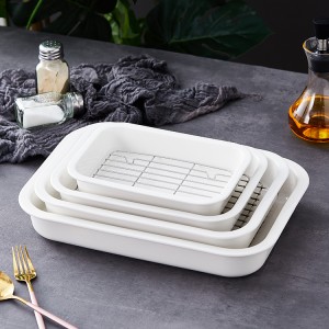 high quality kitchen tools rectangle white nonstick kitchenware baking tray ceramic bakeware with metal rack