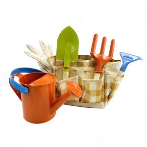 7 pieces garden Designed for Kids Tote Bag Spade Watering Can Rake Fork Trowel plant label peat pots Gardening Tool Set