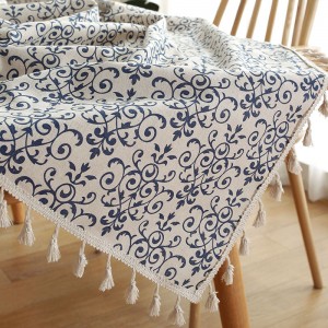european 8 seater round indoor table cover home decoration dinging hotel tablecloth tassel linen cotton table cloth