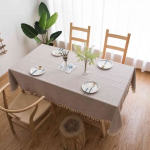 Wholesale modern grey rectangle polyester restaurant waterproof embroidered oilproof cotton linen table cloth
