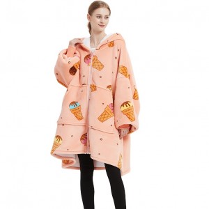 Comfortable Unisex Sweatshirt Wearable Blanket Polyester Printing Hoodie Hooded Blankets For Adult