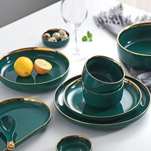 Hot Sale Nordic Style Golden Edge Dishes & Plates Porcelain Dinnerware Sets Luxury Round Dinner Set Dinnerware