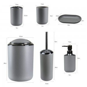 Bathroom Accessories Set 6 Pcs Plastic Gift Set (Grey)