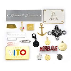 Custom Garment Label Name Brand Charm Plated Gold Engraved Logo Metal clothing labels gold Tag Accessories