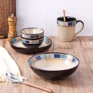 Luxury Home Decor Striped Hotel Royal New Steak Mug Dinner Dishes Bowl Plate Fine Ceramic Dinnerware Set