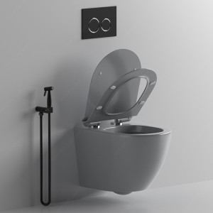 ceramic sanitary ware Matte Grey Rimless wall hung toilet commode water closet bidet for hotel bathroom equipment