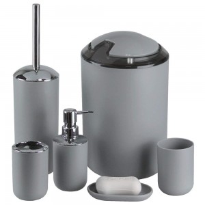 Bathroom Accessories Set 6 Pcs Plastic Gift Set (Grey)
