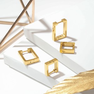 2 Sizes Square Chunky Hoop Earrings Huggies Gold Plated Earrings for Women Hip Hop Korean Minimalist Stainless Steel Jewelry Hot