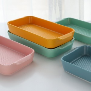 BK13 Hot Sale Ceramic Colorful Bakeware Sets Rectangular Plate Ceramic Baking Pan