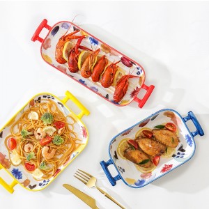 Square Porcelain Bakeware Collection for Floral Pizza Pie Cheese Serving Bakeware Oven Household Tableware