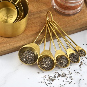 Gold Stainless Steel Measuring Cups And Spoons Set 9 Pieces Engraved Measurements Measuring Cup Spoon