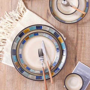 Luxury Home Decor Striped Hotel Royal New Steak Mug Dinner Dishes Bowl Plate Fine Ceramic Dinnerware Set