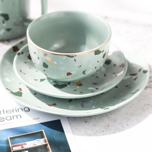 eco friendly modern luxury decal terrazzo matte restaurant wedding plates sets dinnerware set with custom logo