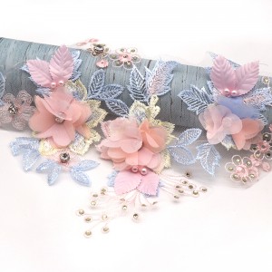 29x21CM 3D Chiffon Cluster Flowers Wedding Dress Decoration Lace Patch Applique For Clothing Accessories