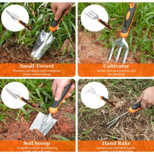 Garden Tool Set Stainless Steel Heavy Duty Gardening Tool Set with Non-Slip Rubber Grip Storage Tote Bag Outdoor Hand Tools