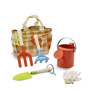 7 pieces garden Designed for Kids Tote Bag Spade Watering Can Rake Fork Trowel plant label peat pots Gardening Tool Set