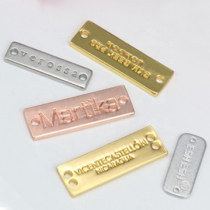 Custom Garment Label Name Brand Charm Plated Gold Engraved Logo Metal clothing labels gold Tag Accessories