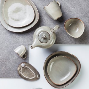 Unbreakable Japanese style irregular porcelain home dinner tableware sets glaze china plates bowls set ceramic dinnerware
