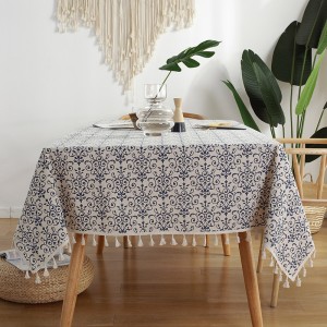 european 8 seater round indoor table cover home decoration dinging hotel tablecloth tassel linen cotton table cloth
