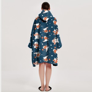 Christmas pattern oversized ultra soft fleece sherpa wearable custom print hoodie blanket