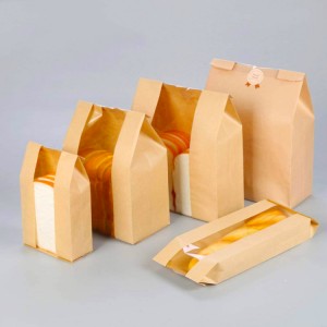 Custom Printed Eco-friendly Biodegradable Brown Toast Paperbag Sandwich Bread Kraft Paper Bakery Bag with Window