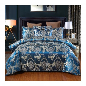 European Retro Baroque Style OEKO-TEX Custom Jacquard Simple Blue Solid Colour Satin Duvet Cover Set