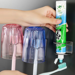 Wall mounted toothbrush rack non perforated toothpaste toothbrush storage rack bathroom accessories mouthwash cup