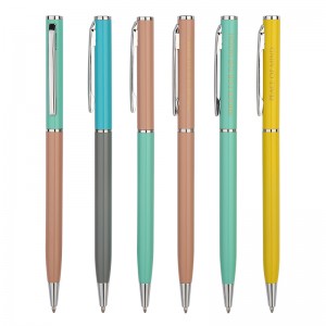 Thin Hotel Supplies Promotion Ball Pen Luxury Laser Branded Metal Body Twist Slim Ballpoint Pens
