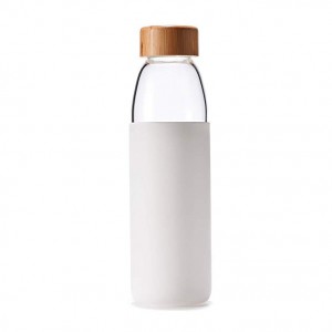 eco-friendly BPA-free Wide Mouth bamboo lid glass Water Bottle with Silicone Sleeve