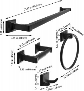 4 pieces Square Bathroom Design Zinc alloy wall mounted Black Bathroom Accessories Set