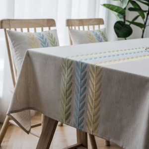 Linen Stitching Tablecloth Wrinkle Free Dust-Proof Rectangle Table Cover Embroidery Table Cloth for Kitchen