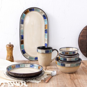 Luxury Home Decor Striped Hotel Royal New Steak Mug Dinner Dishes Bowl Plate Fine Ceramic Dinnerware Set