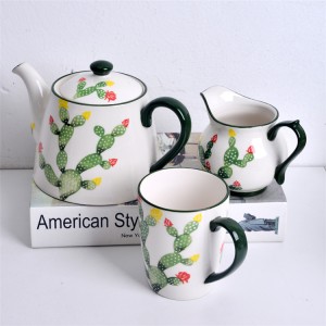 Cactus Pattern Ceramic Chinese white Dinner Set Porcelain Moroccan Dinner Set Stoneware Cactus Cups crocery set dinnerware