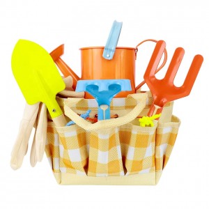 7 pieces garden Designed for Kids Tote Bag Spade Watering Can Rake Fork Trowel plant label peat pots Gardening Tool Set