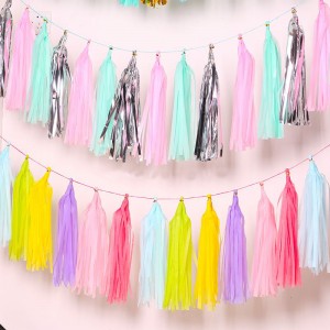 Baby Shower Bachelorette Wedding Birthday Party Decoration Supplies Rose Gold Iridescent DIY Tissue Paper Tassel Garlands