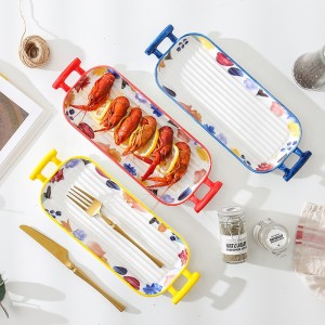 Square Porcelain Bakeware Collection for Floral Pizza Pie Cheese Serving Bakeware Oven Household Tableware
