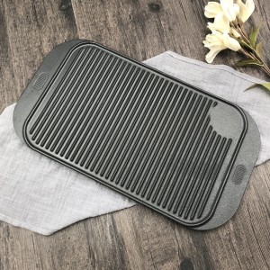 Household Thickened Cast Iron Striped Long Grill Pan Steak Uncoated Frying Pan BBQ Tray Bakeware With Horizontal Stripes
