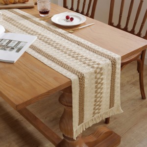Linen Burlap Table Runner Polyester Print Fringed Boho Bohemian Table Runner Cover For Tabletop Decoration Buffet Outdoor Coffee