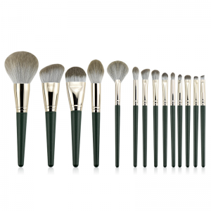 14PCS Brochas De Maquillaje Kabuki Brushes China Custom Logo Natural Wooden Handle Makeup Brush Set