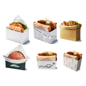 Wholesale Food Grade Hamburger Sandwich Packaging Box Disposable Take Away Paper Packaging Bag for Food
